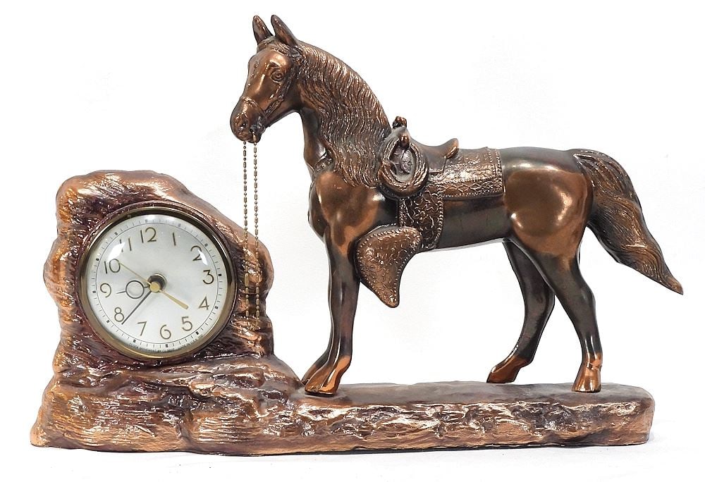 Gilbert Copper Finish Horse Clock with Later Quartz Movement, 11 1/2"h: Gilbert Copper Finish Horse Clock with Later Quartz Movement, 11 1/2"h