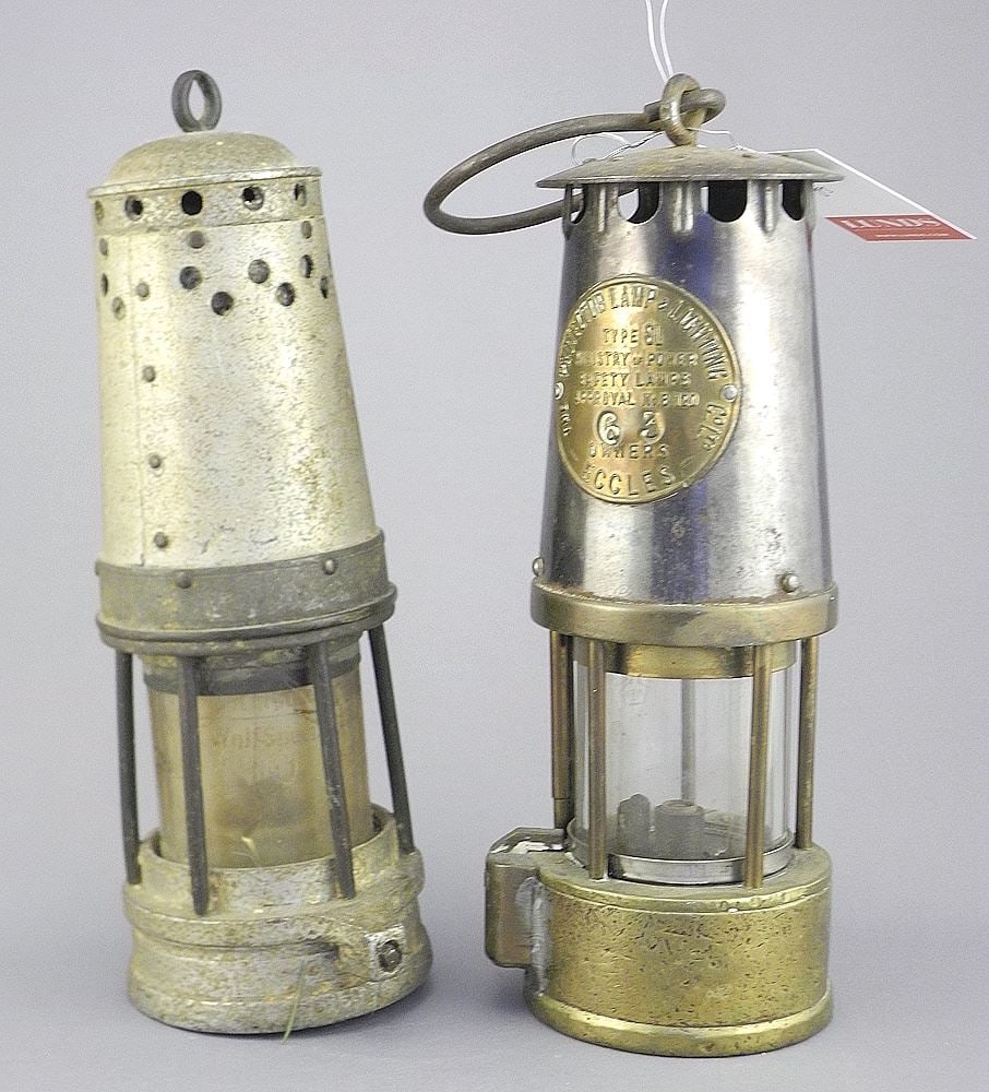Two Miner's Lamps: The Protector Lamp & Light Co. & Unsigned.: Two Miner's Lamps: The Protector Lamp & Light Co. & Unsigned.
