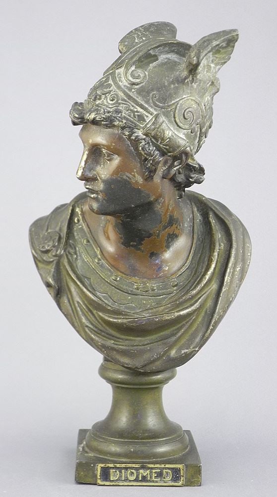 19th C. Spelter Bust "Diomed", 10"h.: 19th C. Spelter Bust "Diomed", 10"h.
