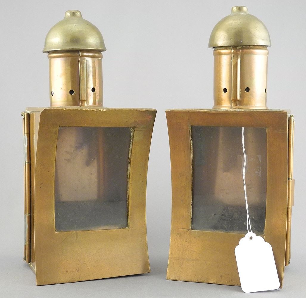 Pair of Copper Lanterns with Incandescent Lenses, 8 7/8"h.: Pair of Copper Lanterns with Incandescent Lenses, 8 7/8"h.