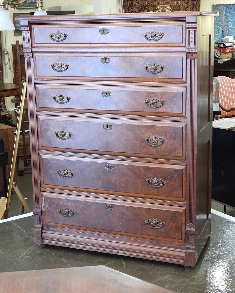 Late 19th C. Walnut Six Drawer Chest 53"h. (1 of 4)