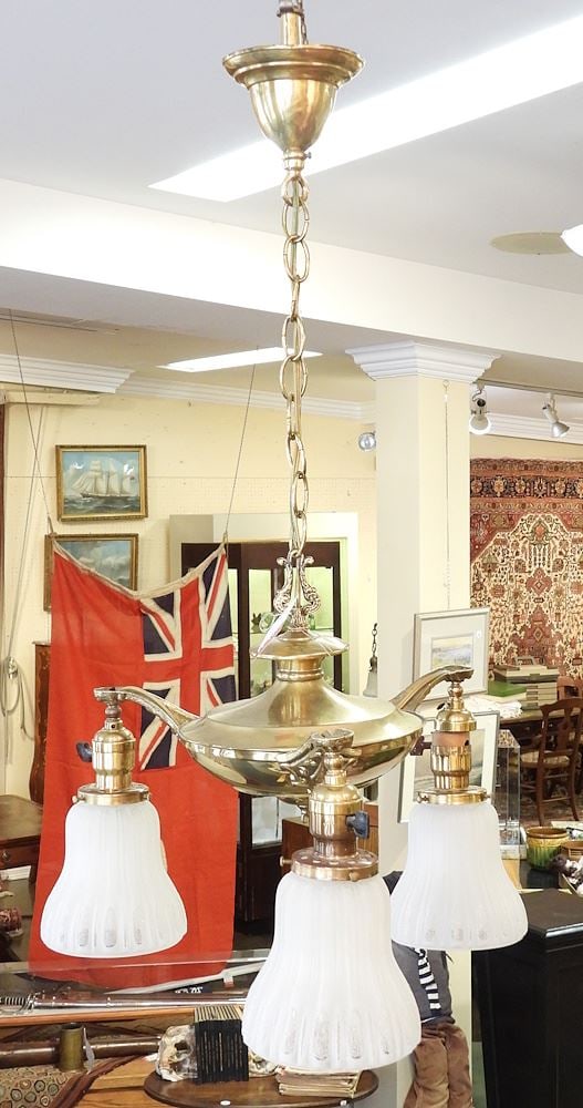 Vintage Brass 3 Socket Pendant Light Fixture, 20"h.: Vintage Brass 3 Socket Pendant Light Fixture, 20"h.