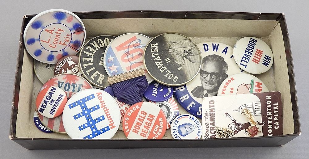 Collection of American Presidential & Political Buttons (includes reproductions).: Collection of American Presidential & Political Buttons (includes reproductions).