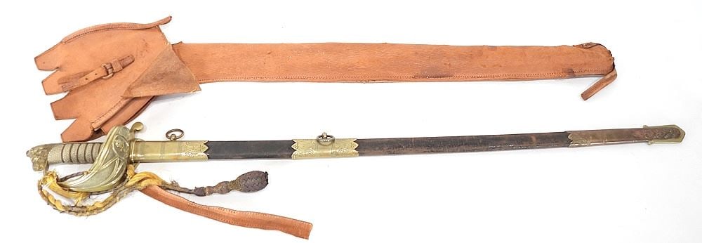 Naval Ceremonial Sword, 41 1/2"L (corrosion noted/leather sheath noted).: Naval Ceremonial Sword, 41 1/2"L (corrosion noted/leather sheath noted).