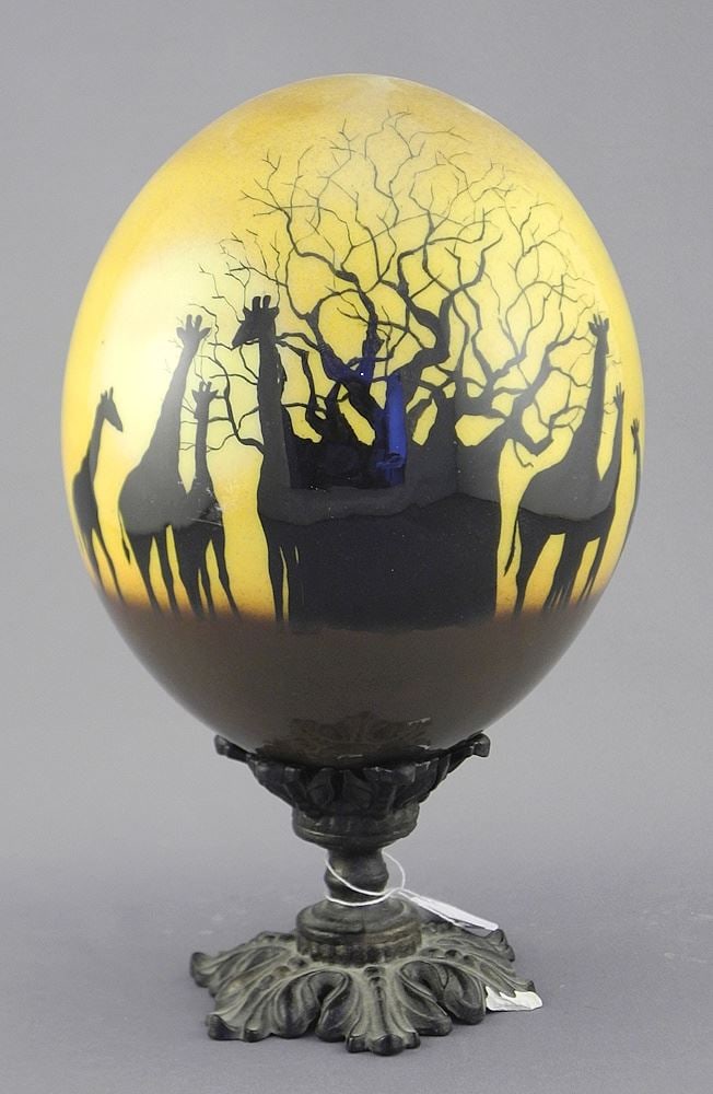 Painted Ostrich Egg on Stand, 5 1/2": Painted Ostrich Egg on Stand, 5 1/2"