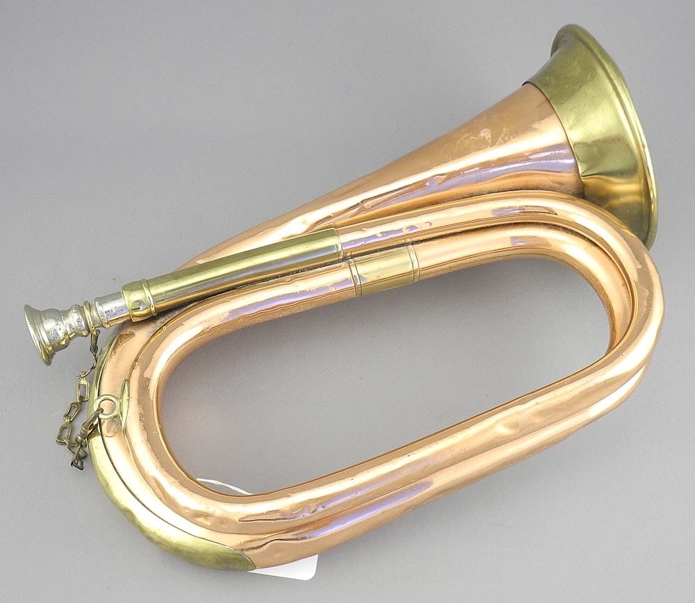 19th C. Coppers & Brass Bugle, Engraved 6th D.C.O.R, 10"L.: 19th C. Coppers & Brass Bugle, Engraved 6th D.C.O.R, 10"L.