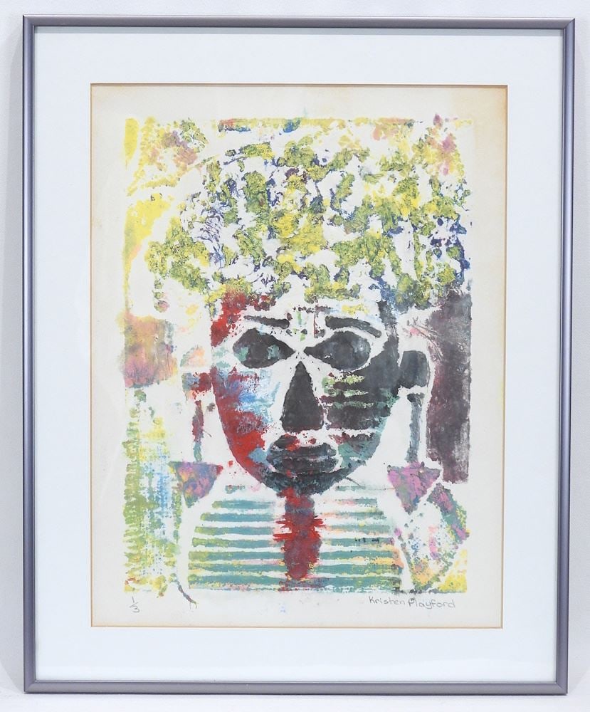 Mixed Media Print signed Kristen Playford, 12 1/4 x 9 1/2" "Egyptian Portrait" #1/3.: Mixed Media Print signed Kristen Playford, 12 1/4 x 9 1/2" "Egyptian Portrait" #1/3.