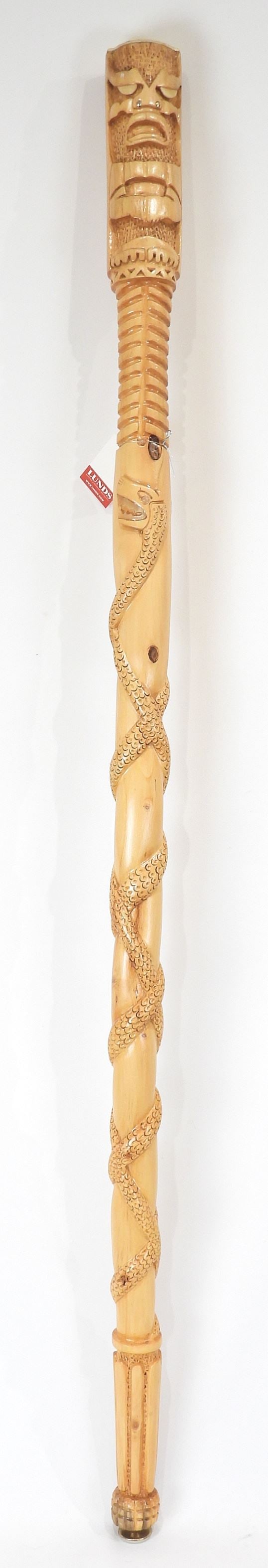 Hand Carved Serpent Wrapped Tiki- Style Walking Stick, 52 1/2"h. (1 of 3)