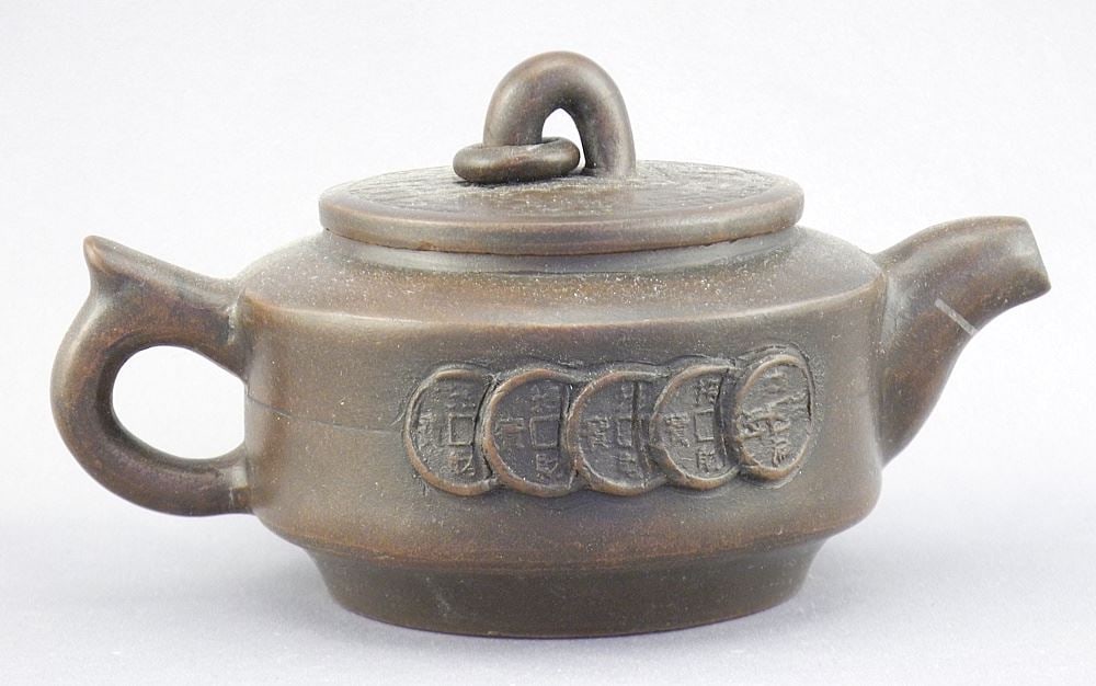 Chinese Purple Clay "Rings of Coins" Teapot, 3 1/2"h. (1 of 3)