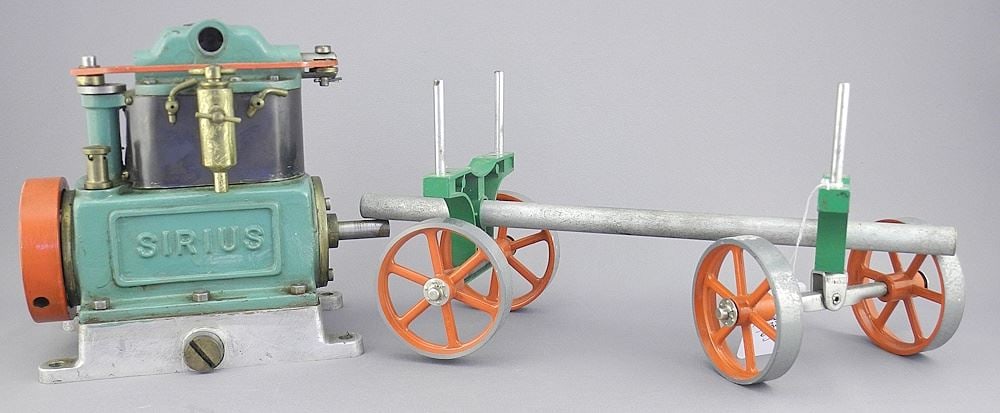 Stuart Sirins Model Steam Engine (6 x 6 5/8 x 3 3/4") with Mamod Carriage, 11"L. (1 of 3)