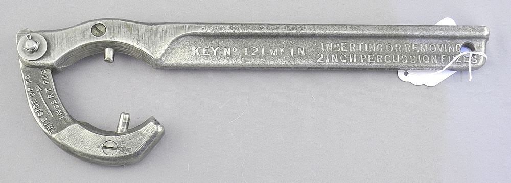 Twenty Five Pound Gun Percussion Fuze Key: Key No. 121 MK IN, 10 1/2" L.: Twenty Five Pound Gun Percussion Fuze Key: Key No. 121 MK IN, 10 1/2" L.