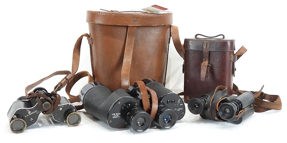 Three Pair Binoculars: H.R. Hammond/ Ross London No.20706/CGB 7 x 50, 2 with Cases & Lanyard. (1 of 4)