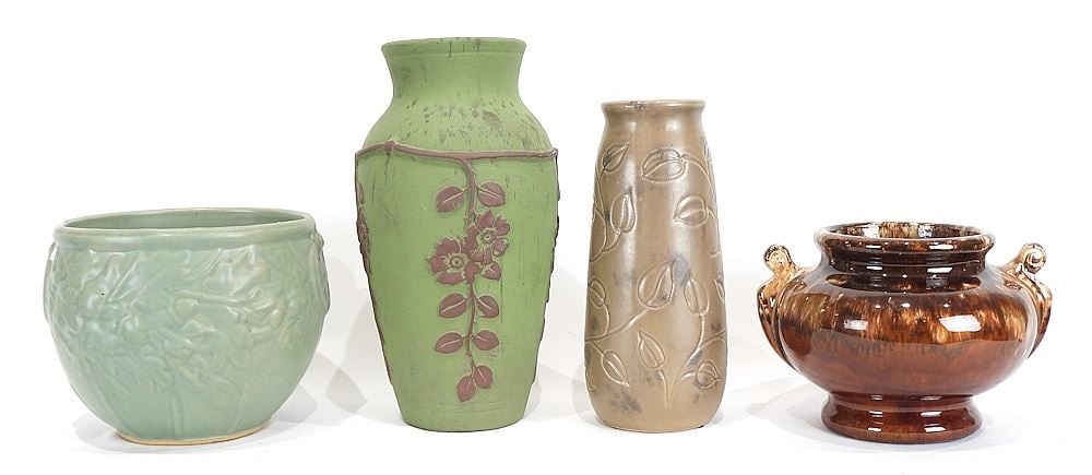 Two McCoy & Brush-McCoy Pots with 2 Vases, 6 - 11 3/4"h. (1 of 3)