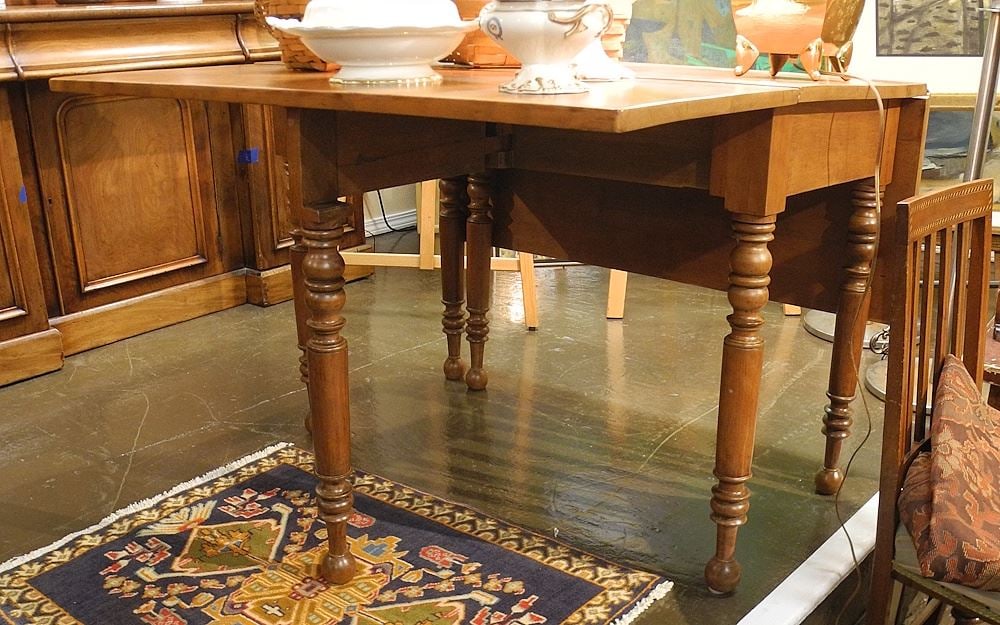 19th C. Cherry Drop Side Table, 28 1/2 x 42 x 21". (1 of 3)