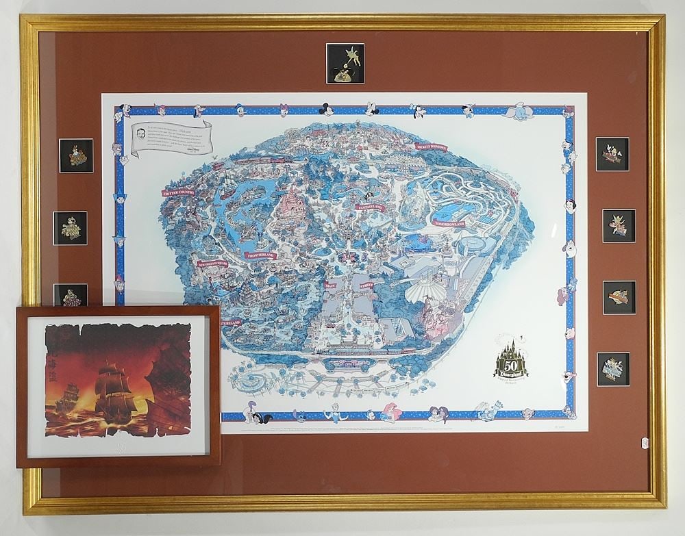 50th Anniversary Walt Disney 2005 Comm. Map (26 x 37") #191/2005 & Print: Pirates of the Carr: 50th Anniversary Walt Disney 2005 Comm. Map (26 x 37") #191/2005 & Print: Pirates of the Carr