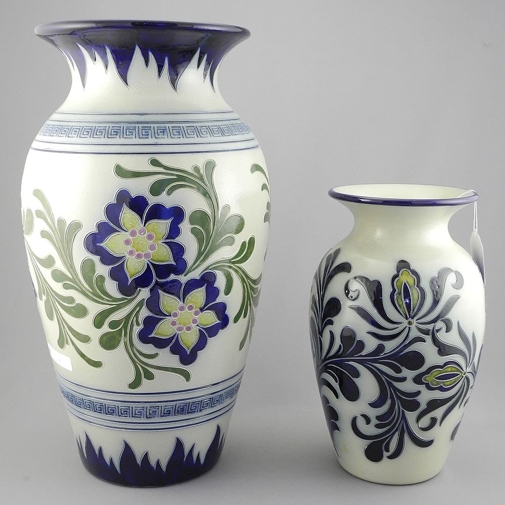 Two French Betschdorf Salt Glaze Pottery Vases, 14 7/8 & 9 3/4"h.: Two French Betschdorf Salt Glaze Pottery Vases, 14 7/8 & 9 3/4"h.