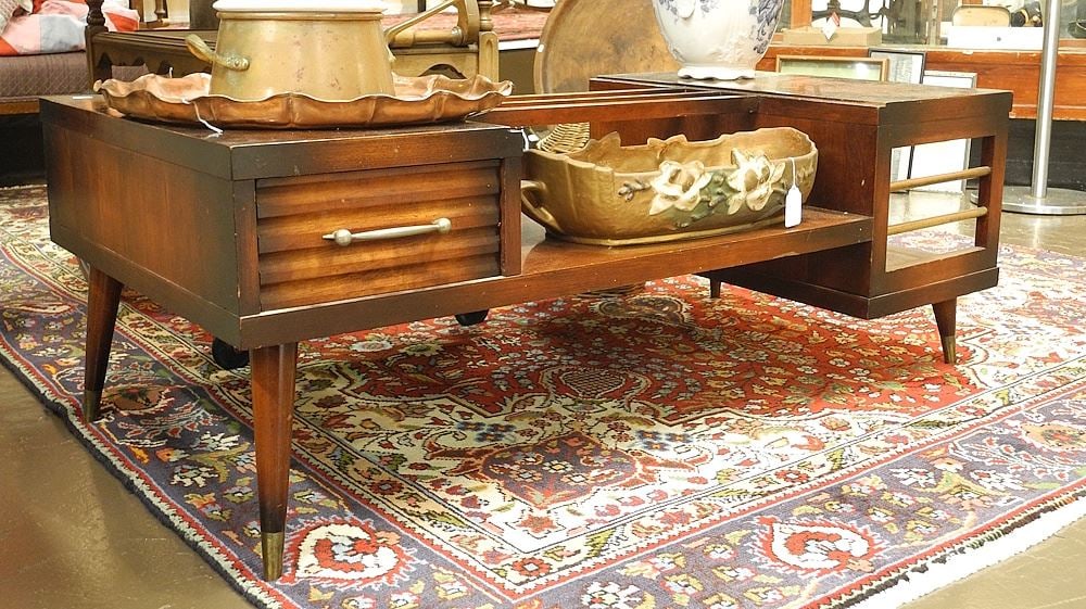 1950's Low Triple Rung Table, 44"w (condition noted).: 1950's Low Triple Rung Table, 44"w (condition noted).
