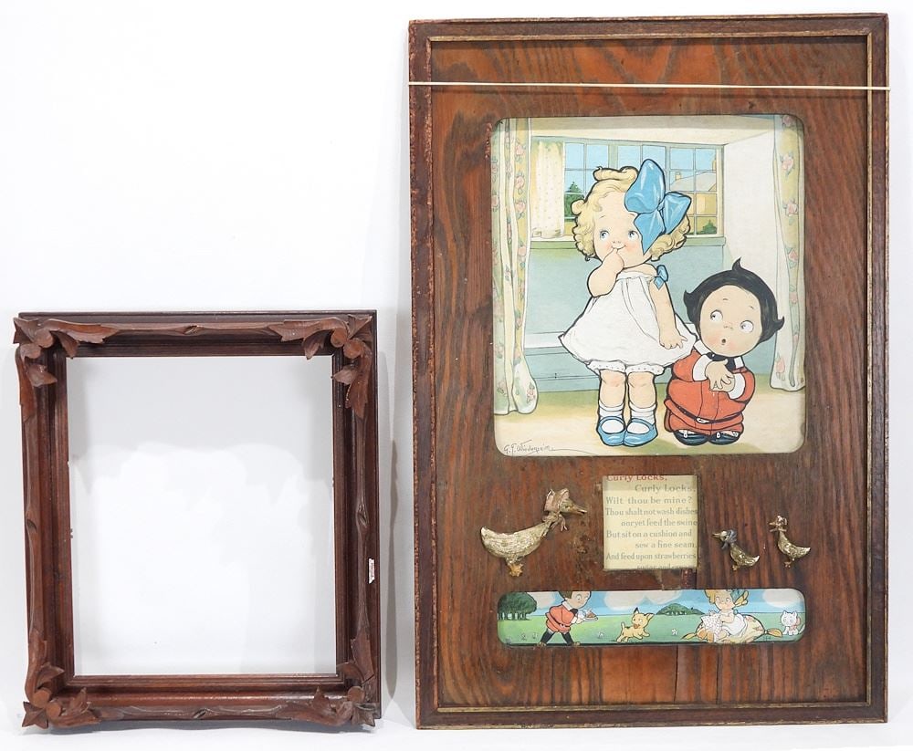 C.1900 Lithograph G.G.Weiderseim, "Curly Locks" Poem in Period Frame with Tramp Art Frame, 24.5: C.1900 Lithograph G.G.Weiderseim, "Curly Locks" Poem in Period Frame with Tramp Art Frame, 24.5