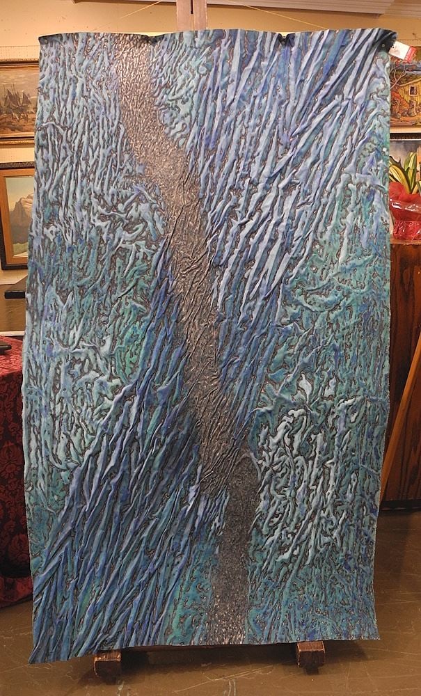 Acrylic on Textured Canvas signed S. (Sherry) Grauer, 72 x 40" ,1997, "Freighter Path".: Acrylic on Textured Canvas signed S. (Sherry) Grauer, 72 x 40" ,1997, "Freighter Path".