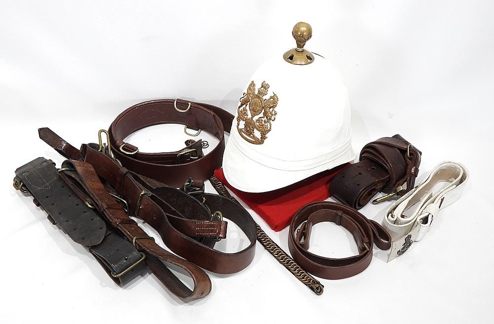 British Columbia Garrison Artillery Helmet & Collection of Military Belts.: British Columbia Garrison Artillery Helmet & Collection of Military Belts.