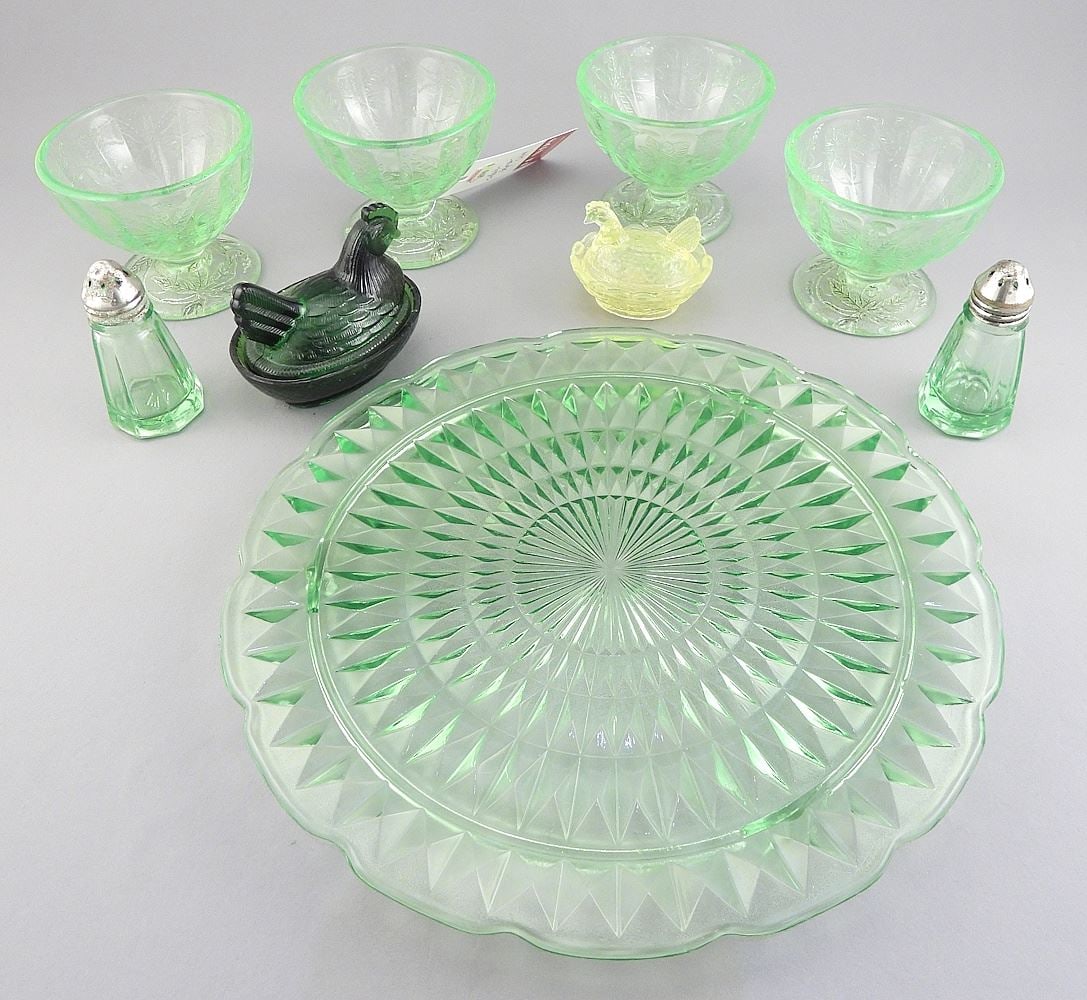 Collection of Depression Glass Wares, 2 - 2 3/4"h & 10 3/8" Diameter. (1 of 1)