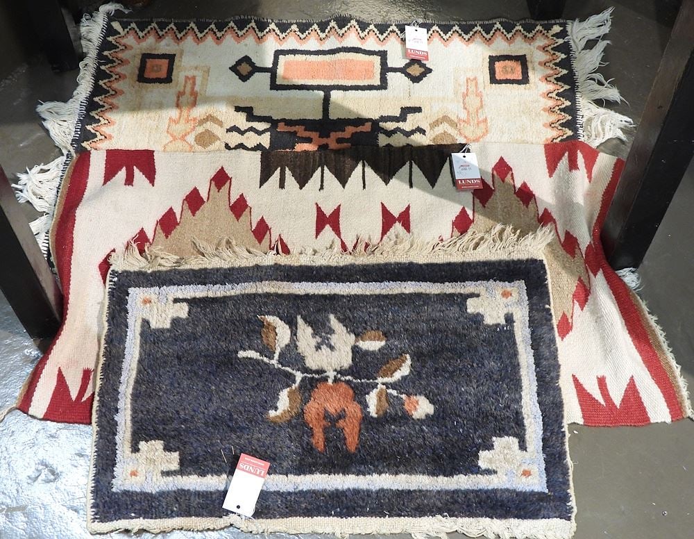 Three Small Woven Mats, Largest 3'1" x 1'9".: Three Small Woven Mats, Largest 3'1" x 1'9".