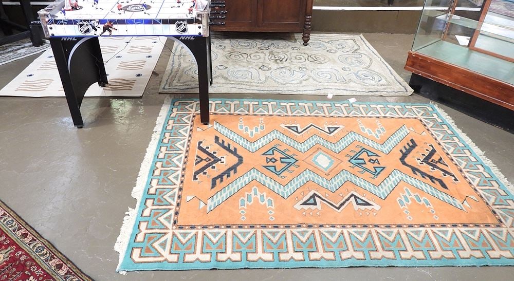 Five Various Acrylic Rugs, Largest 5'5" x 7'4".: Five Various Acrylic Rugs, Largest 5'5" x 7'4".