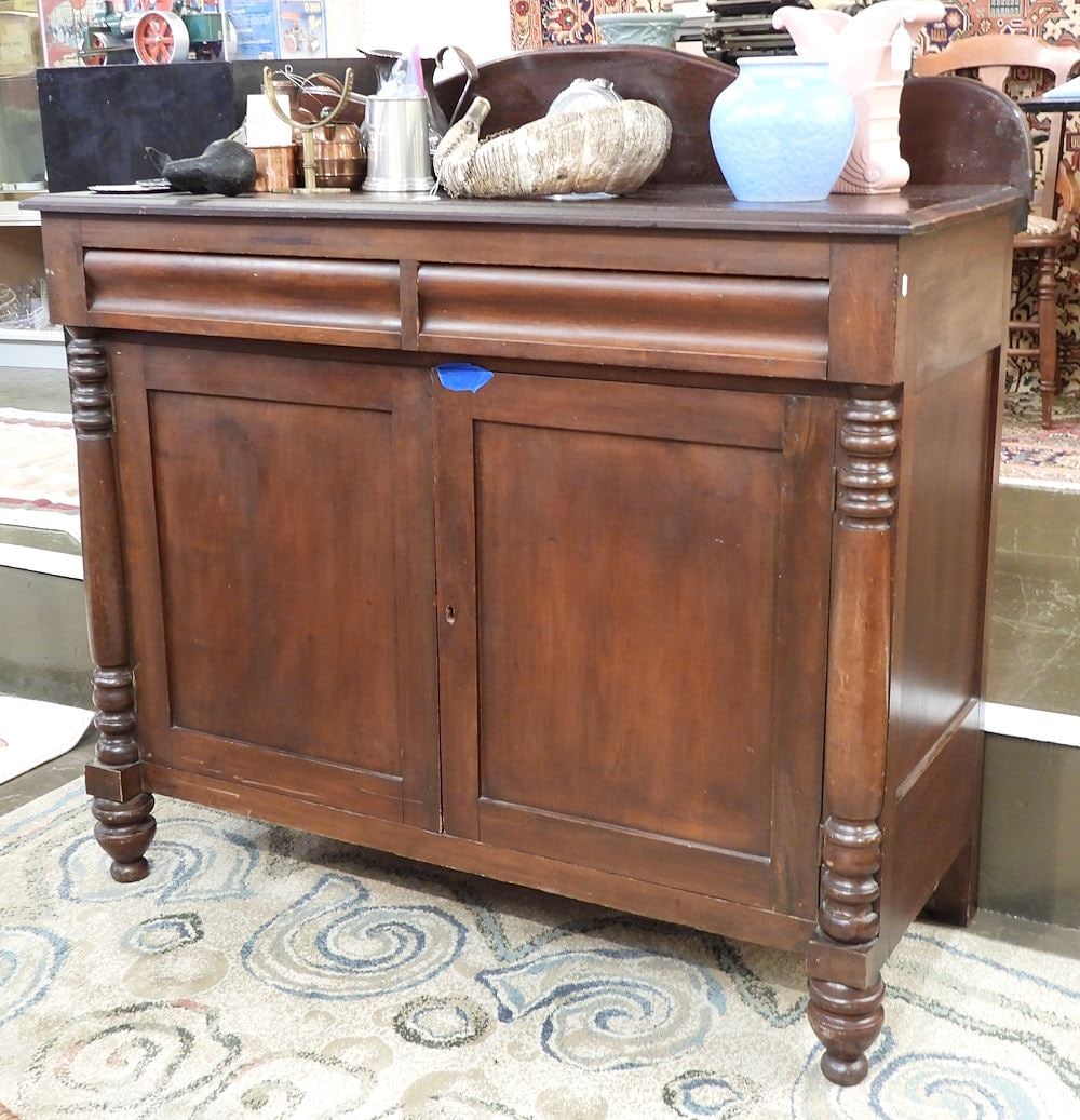 19th C. Canadiana Walnut Sideboard with Checked Finish, 48"h.: 19th C. Canadiana Walnut Sideboard with Checked Finish, 48"h.