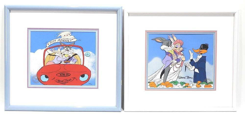 Two Warner Bros Animation Cels, 9 1/8 x 11 1/8", "Marriage Made..."& "Just Married" w/COA.: Two Warner Bros Animation Cels, 9 1/8 x 11 1/8", "Marriage Made..."& "Just Married" w/COA.