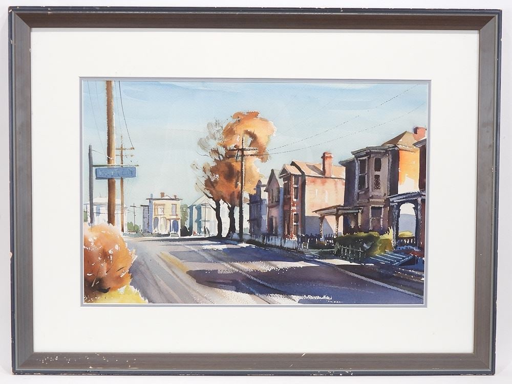 Unsigned Watercolour, 13 x 19 1/4" "Street Scene With Victorian Houses" (1 of 2)