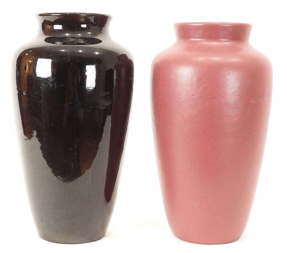 Near Pair of Pottery Vases, One Zanesville, 11 1/2 & 12"h.: Near Pair of Pottery Vases, One Zanesville, 11 1/2 & 12"h.