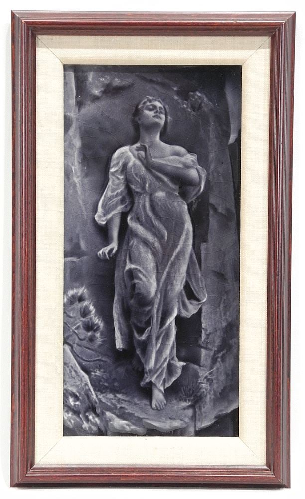 Craven Dunnill & Co. Pottery Tile, 12 1/8 x 6 1/8", "Youthful Maiden".: Craven Dunnill & Co. Pottery Tile, 12 1/8 x 6 1/8", "Youthful Maiden".