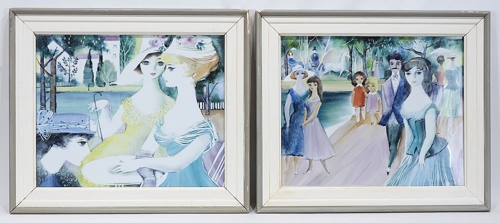 Pair of Rosenthal Porcelain Plaques signed H.S. Muller, 9 3/4 x 12", "Social Scenes".: Pair of Rosenthal Porcelain Plaques signed H.S. Muller, 9 3/4 x 12", "Social Scenes".
