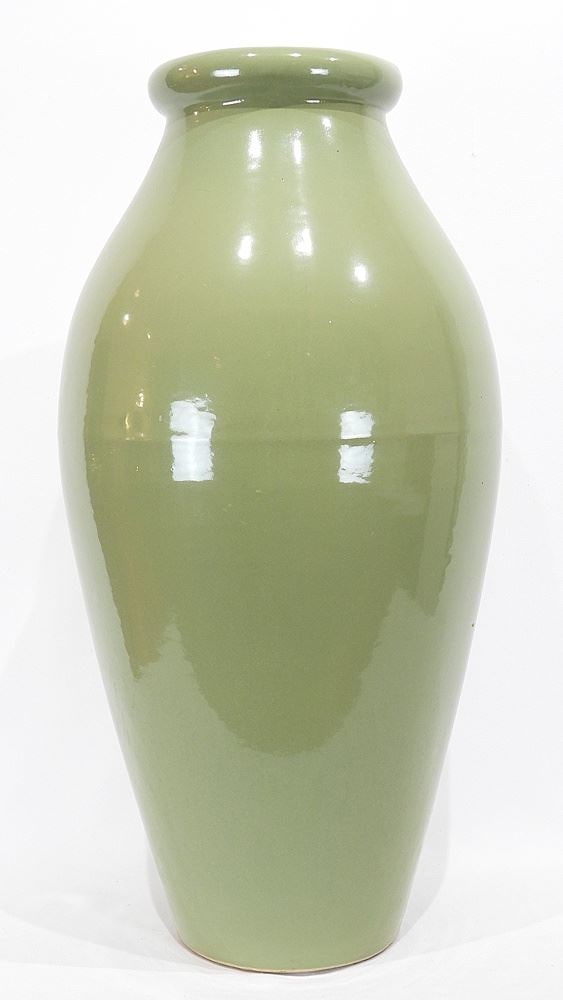 Roseville Ransbottom Pottery Co. Green Glazed Floor Vase, 12" Diam.: Roseville Ransbottom Pottery Co. Green Glazed Floor Vase, 12" Diam.