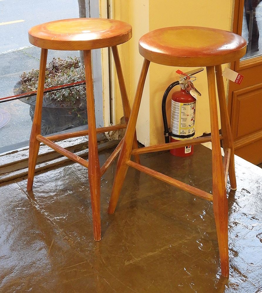 Pair of Handmade Stools signed Geo. Ainley Perkinsville VT, 27"h.: Pair of Handmade Stools signed Geo. Ainley Perkinsville VT, 27"h.