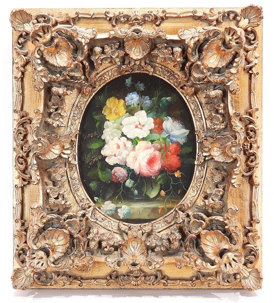 Unsigned Oil on Board, 10 x 8", "Dutch Style Floral Still Life".: Unsigned Oil on Board, 10 x 8", "Dutch Style Floral Still Life".