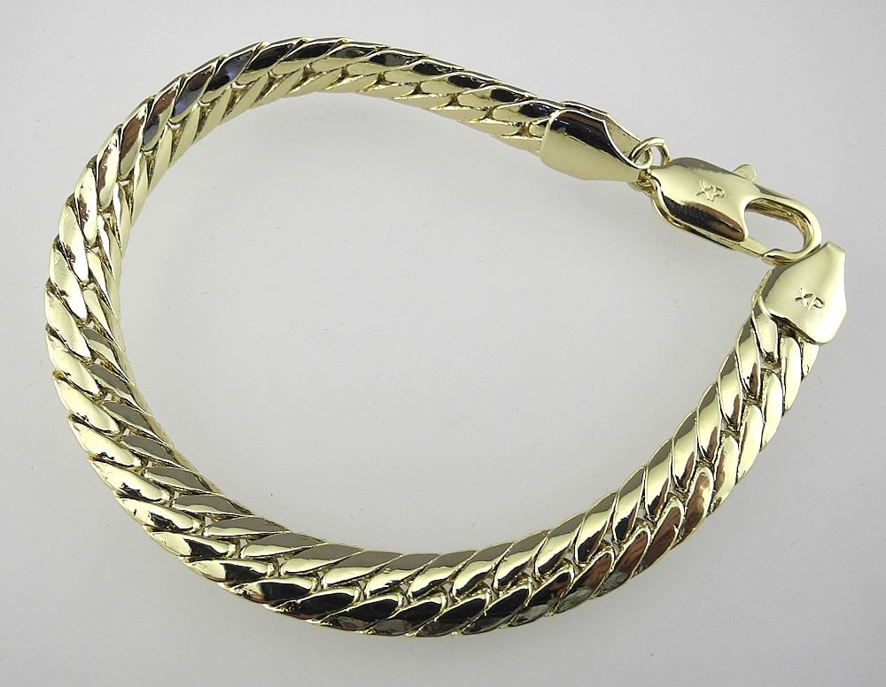 14K Gold Plated Serpentine Bracelet, 8"L.: 14K Gold Plated Serpentine Bracelet, 8"L.