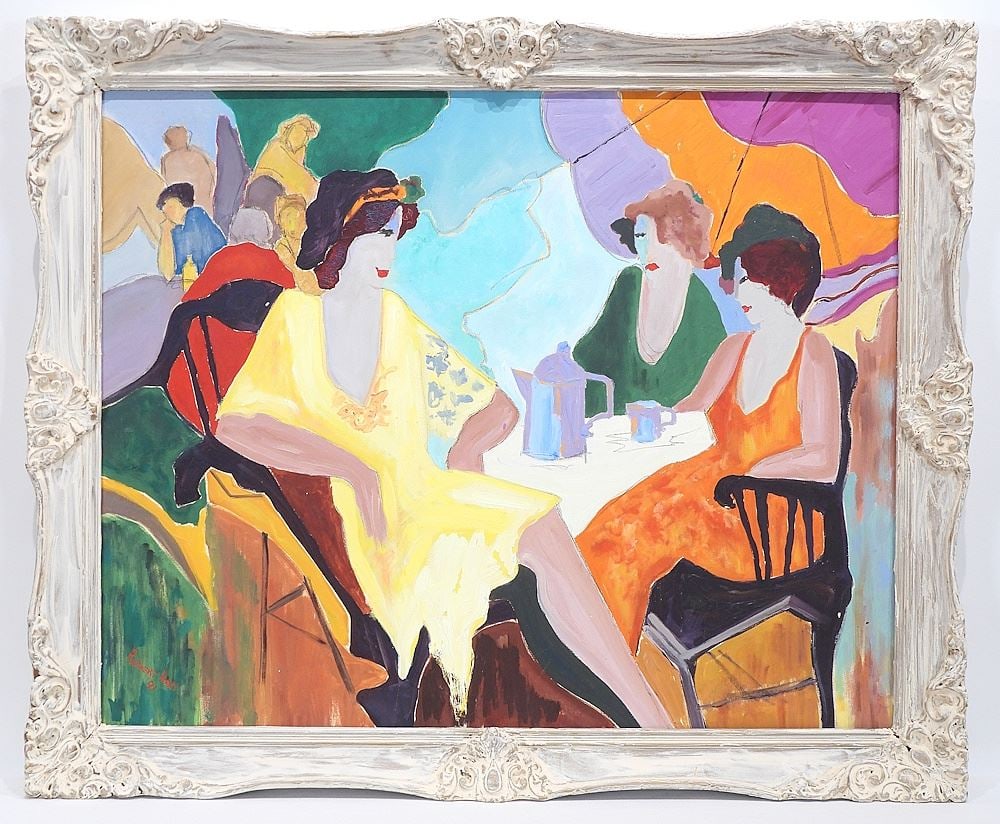 Oil on Canvas signed Robert Hall '91 After I. Tarkay, 24 x 30", "Women at a Table".: Oil on Canvas signed Robert Hall '91 After I. Tarkay, 24 x 30", "Women at a Table".