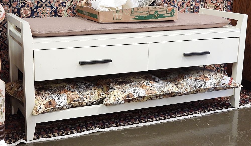 Contemporary Hall Bench with African Cushions, 48"L.: Contemporary Hall Bench with African Cushions, 48"L.