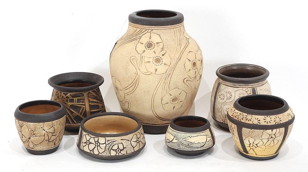 Collection of Weller Pottery "Claywood" Vases, 1 3/4 - 8 1/8"h. (1 of 2)