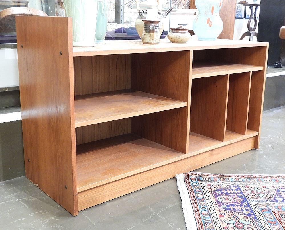 Danish Modern Teak Record Stand, 47 3/8"L.: Danish Modern Teak Record Stand, 47 3/8"L.