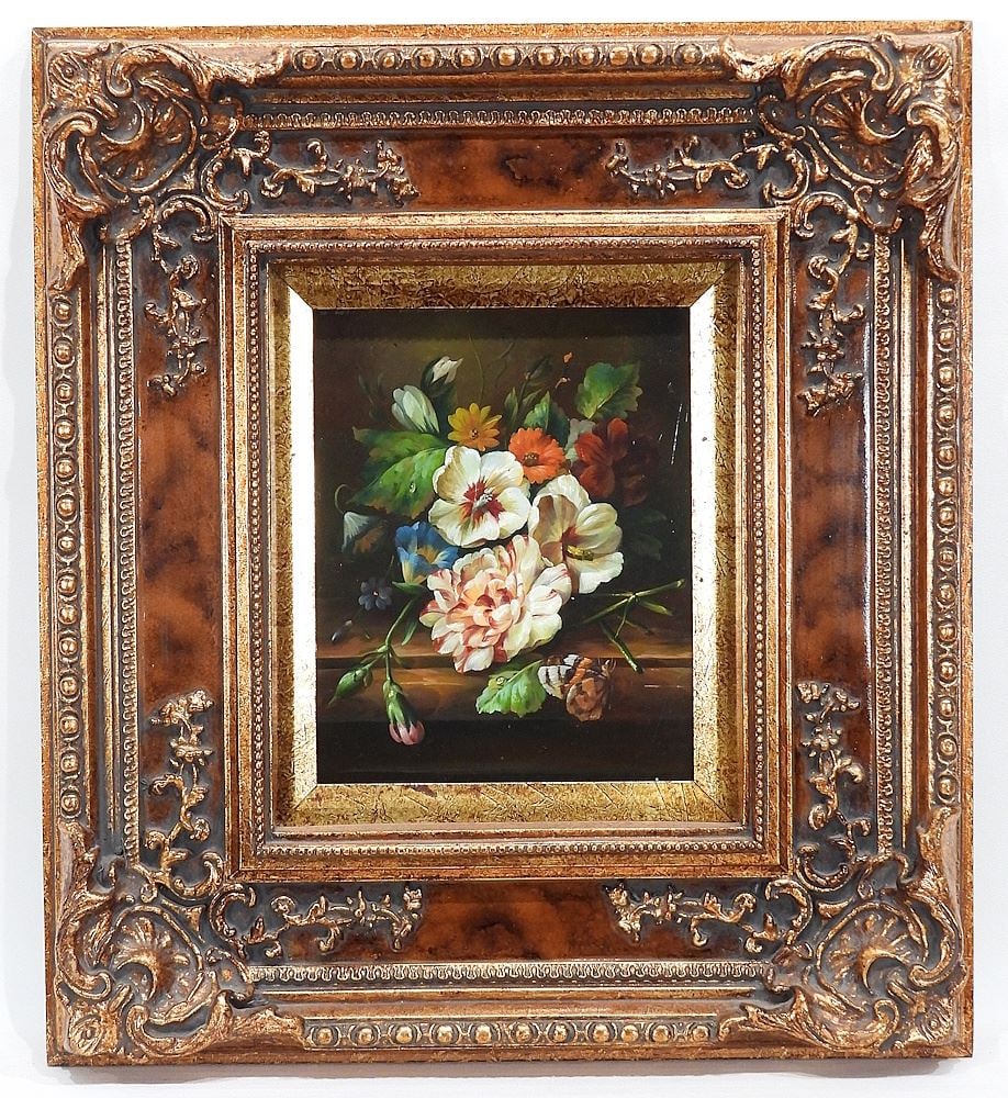 Unsigned Oil on Board, 10 x 8", "Dutch Style Floral Still Life".: Unsigned Oil on Board, 10 x 8", "Dutch Style Floral Still Life".