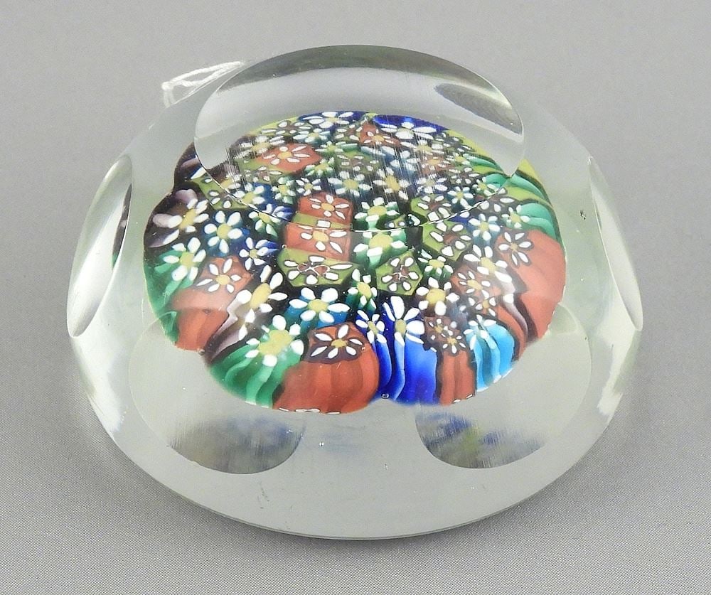 Fratelli Toso Faceted Closepack Millefiori Paper Weights, 1 1/2 & 2 7/8" Diameter. (1 of 3)