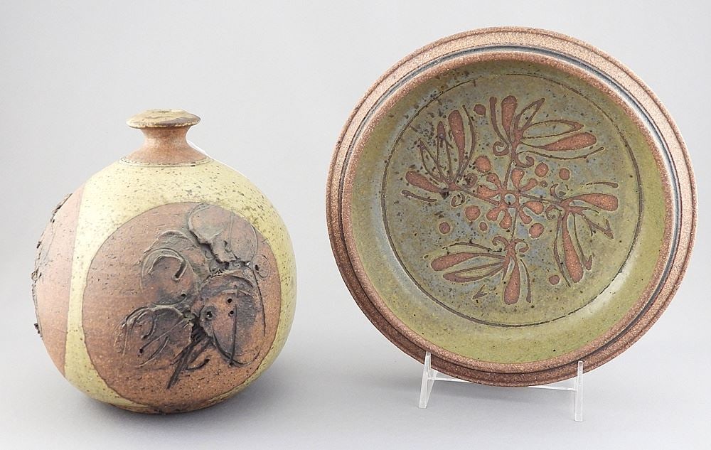 Stoneware Vase & Bowl signed by Ed Drahanchuk, 6 7/8"h & 9" Diameter. (1 of 4)