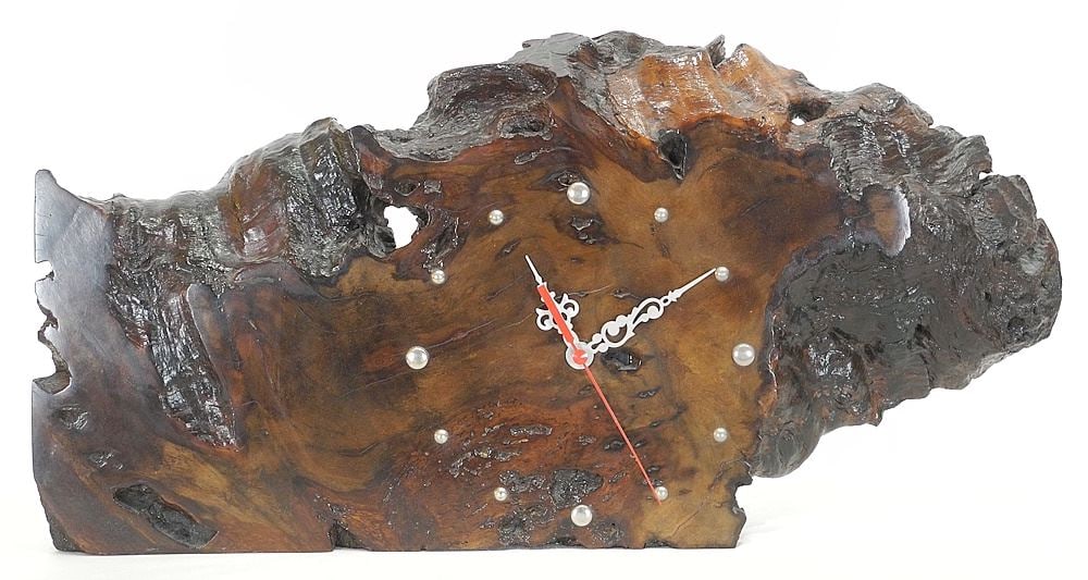 Vintage Burl Clock, 22"w.: Vintage Burl Clock, 22"w.