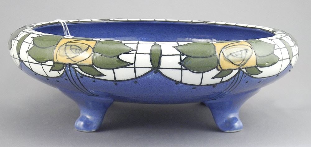 Bursley Ware Charlotte Rhead "Stained Glass" Footed Bowl, 10" Diameter.: Bursley Ware Charlotte Rhead "Stained Glass" Footed Bowl, 10" Diameter.