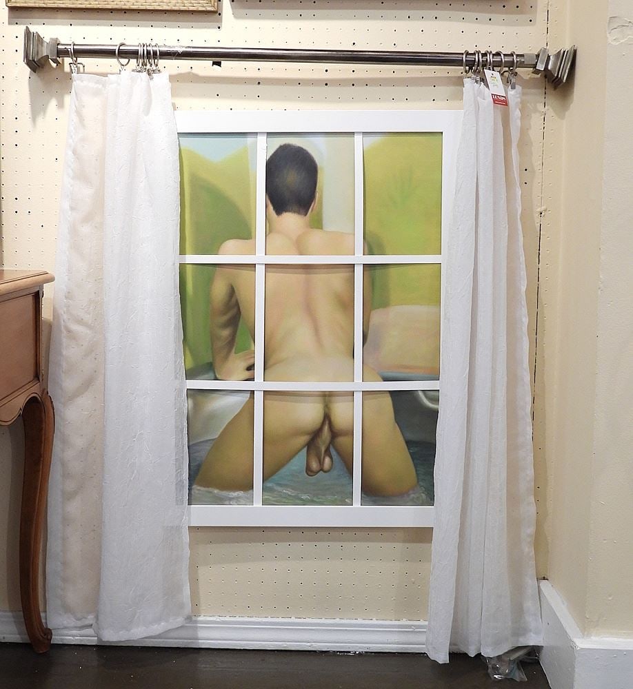 Chinese School on Canvas, 28 x 20", "Window Peek" with Window Dressing. (1 of 1)