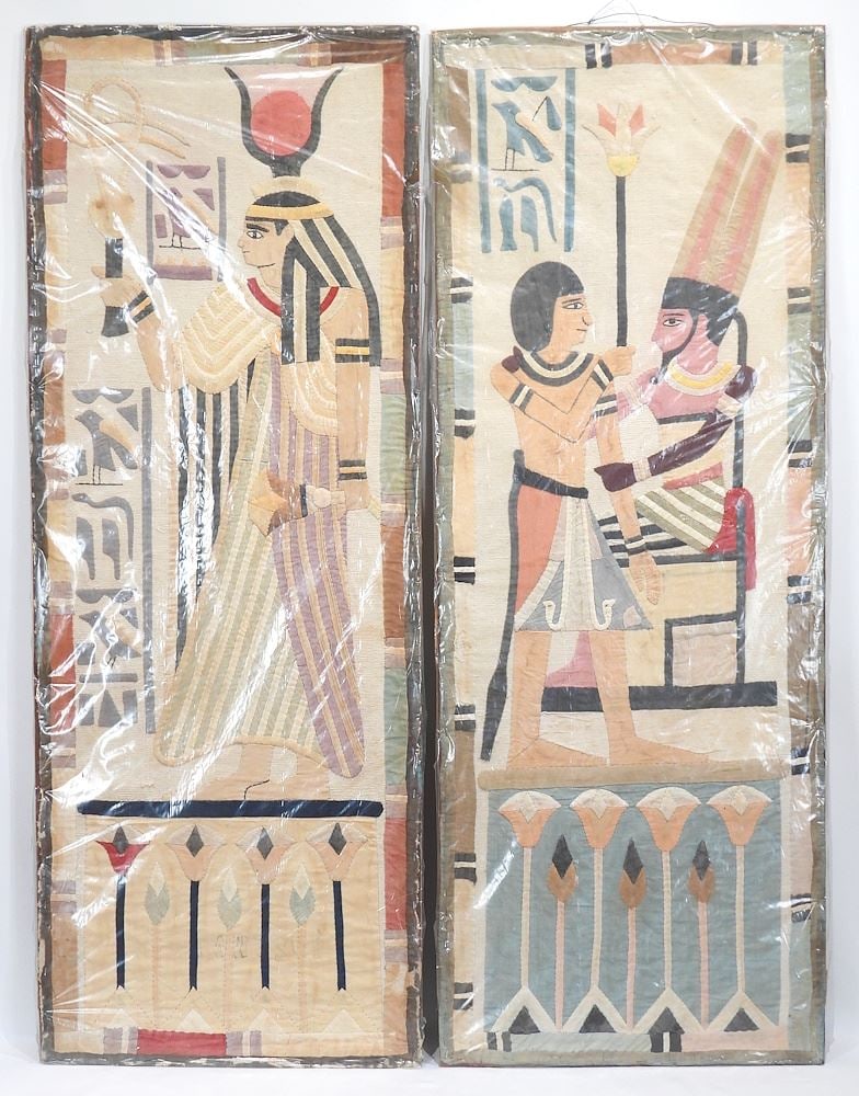 Pair of Egyptian Linen Textile Panels Approximately 50 3/4 x 19".: Pair of Egyptian Linen Textile Panels Approximately 50 3/4 x 19".