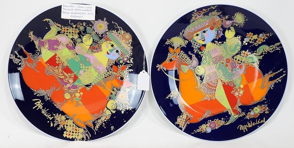 Two Rosenthal Studio Line Bjorn Wlinblad Porcelain Plates, 13" Diameter.: Two Rosenthal Studio Line Bjorn Wlinblad Porcelain Plates, 13" Diameter.