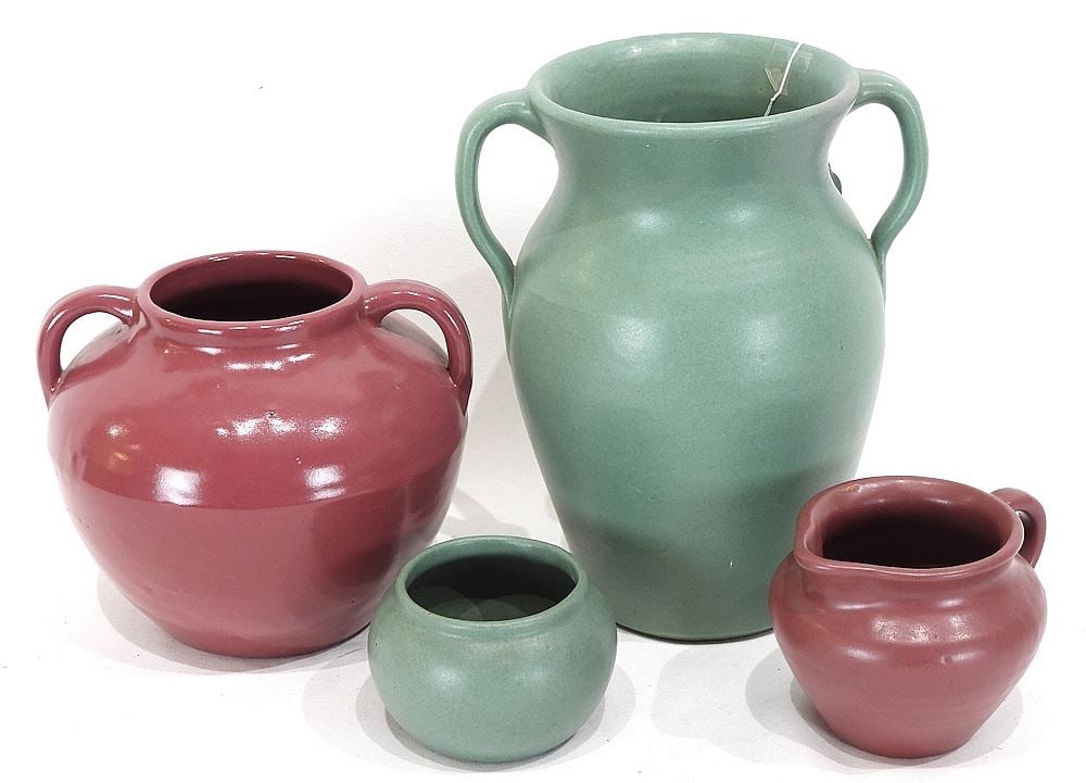 Collection of Four Zanesville Pottery Vases & Pitcher, 2 1/8 - 9"h: Collection of Four Zanesville Pottery Vases & Pitcher, 2 1/8 - 9"h